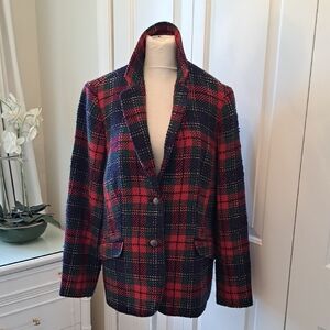 Talbots Womens Classic Tartan Plaid Wool Festive/Holiday/Party Blazer Lined S-16